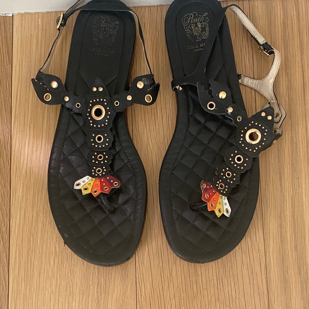 Cole Haan Black Sandals with Red and Gold Accents